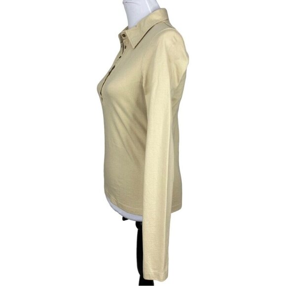 C Organics Women's Tan 1/4 Button Up Long Sleeve Organic Cotton Polo Shirt M/C33 - Picture 3 of 12